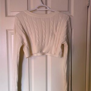 Cream Cable Knit Cropped Sweater